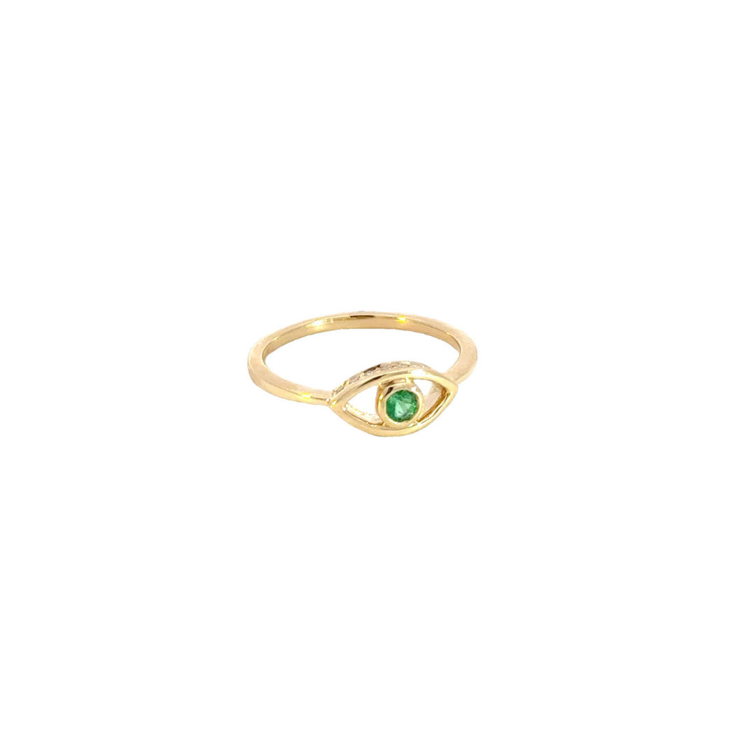 14k Solid Gold Diamond and Emerald Eye Ring. CR96334EM3