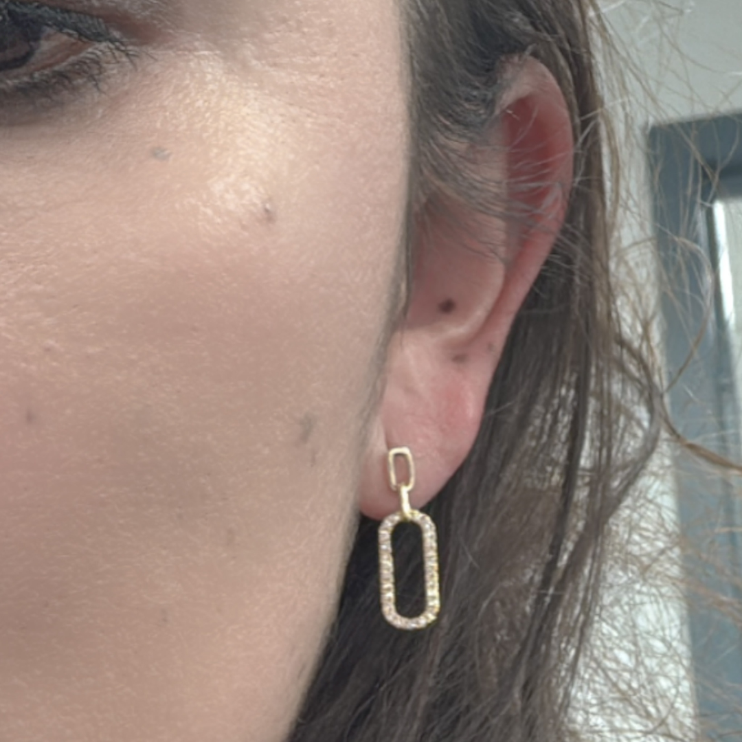 EFG52674. 14k Solid Gold Diamond Paperclip Dangle Earrings