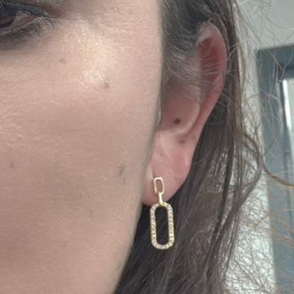 EFG52674. 14k Solid Gold Diamond Paperclip Dangle Earrings