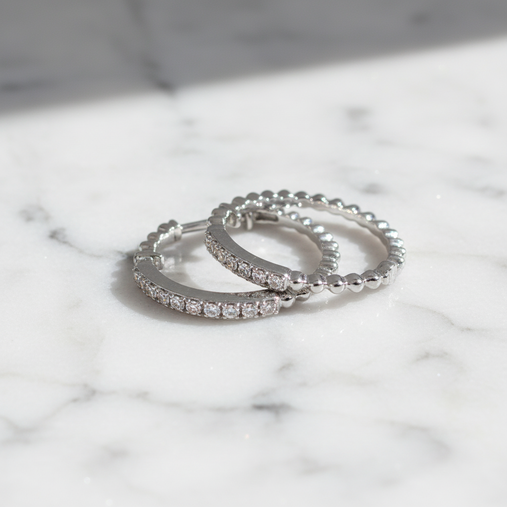 EHC56711. 14K Solid Gold Diamond Hoop Earrings