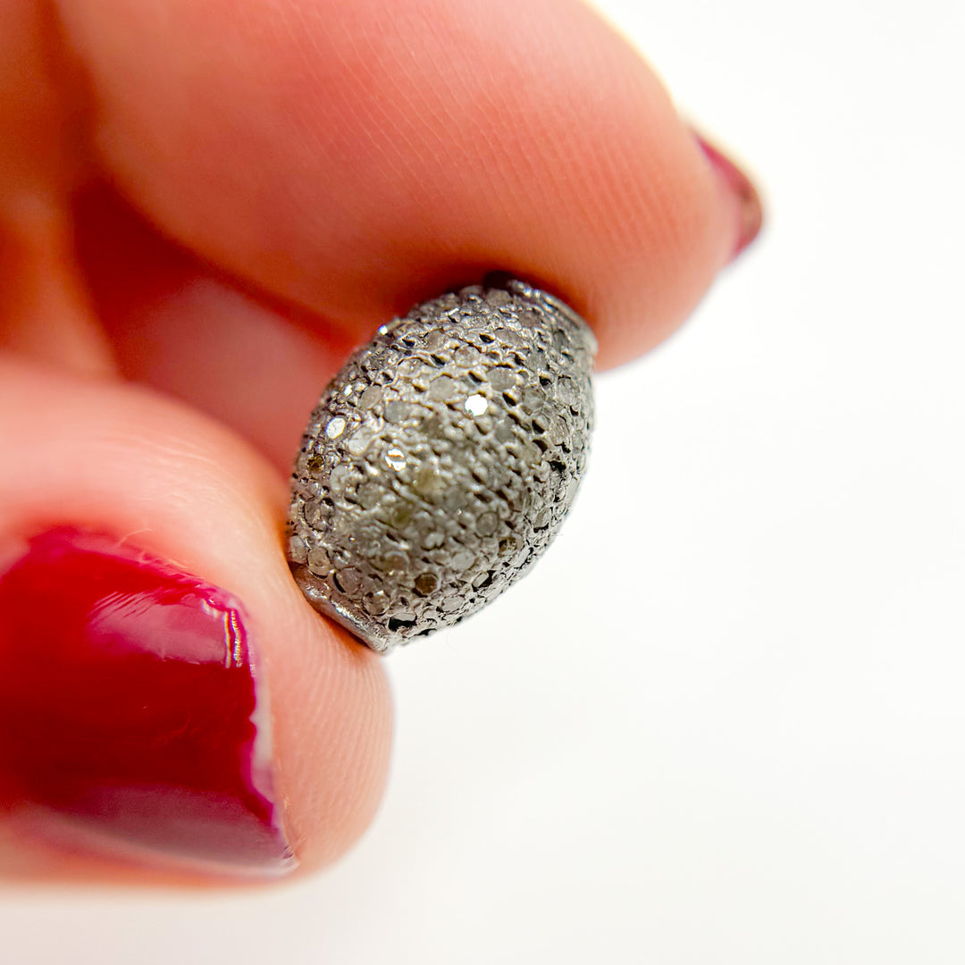 DC1016. Diamond & Sterling Silver Oval Bead