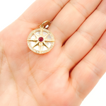 Load image into Gallery viewer, 14K Solid Gold Compass Circle Charm available in Mother of Pearl &amp; Ruby. KG169
