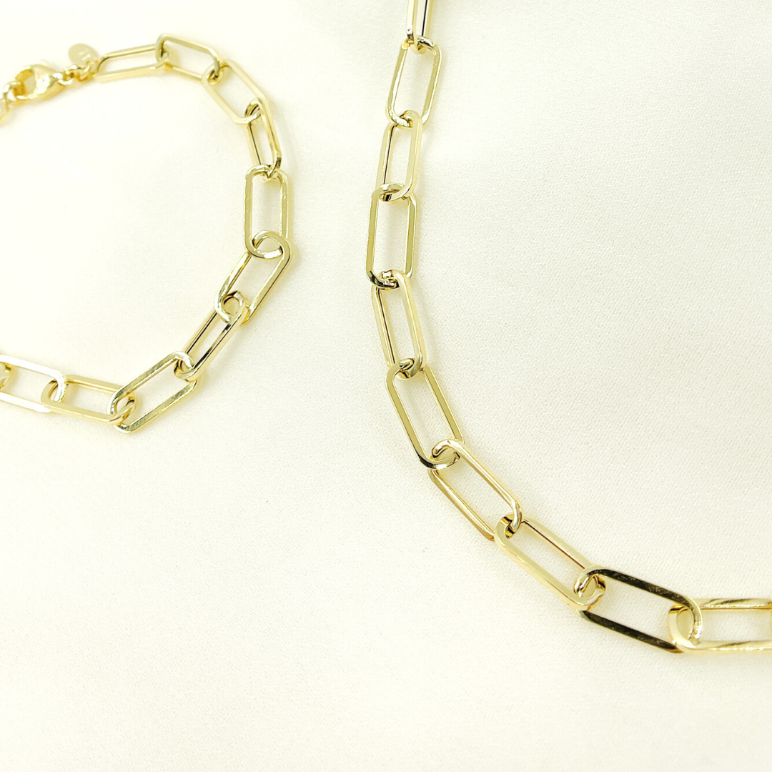 14K Solid Gold Flat Paperclip Necklace. 14K37