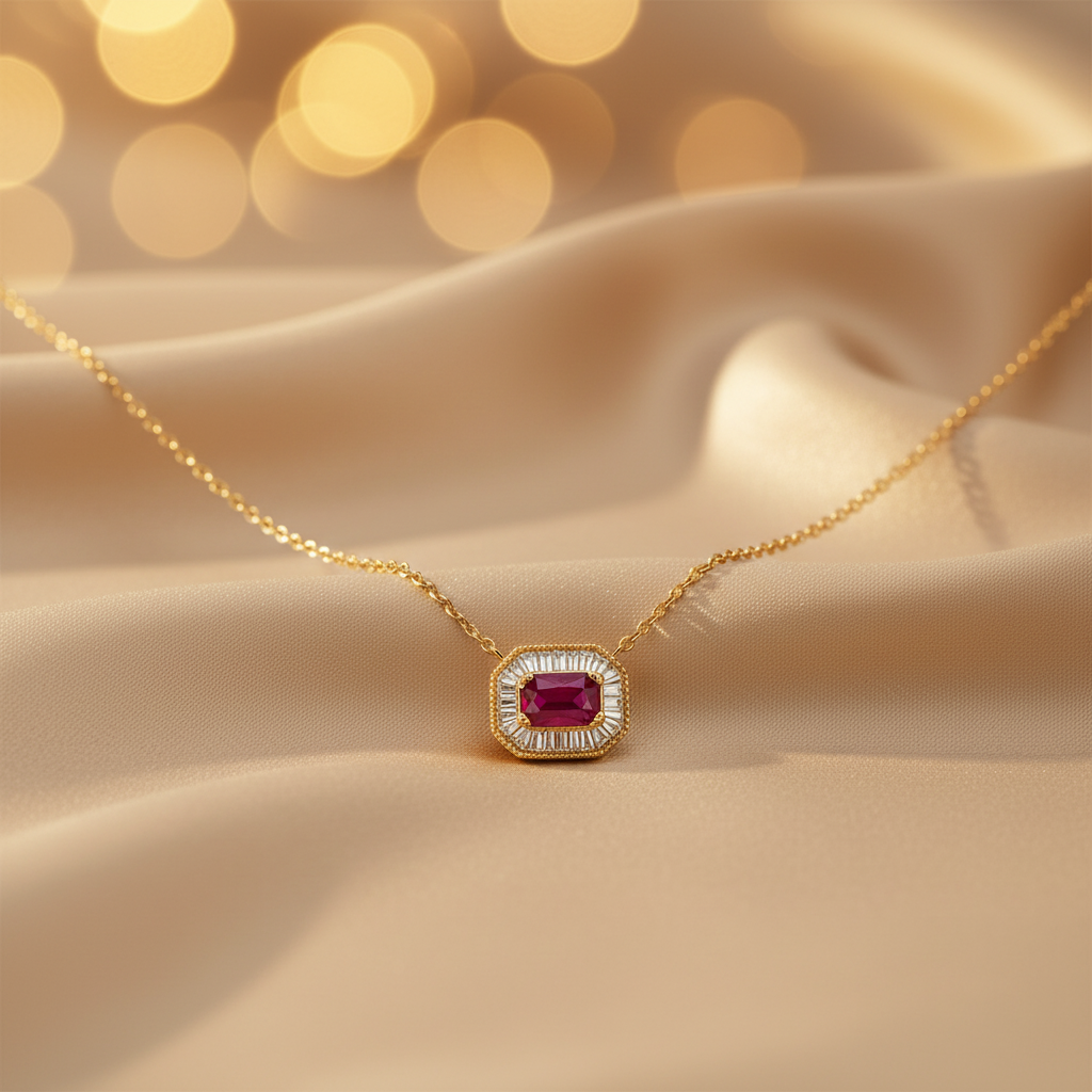 NT405922. 14K Solid Gold Octagon Gemstone Fancy Tiny Necklace