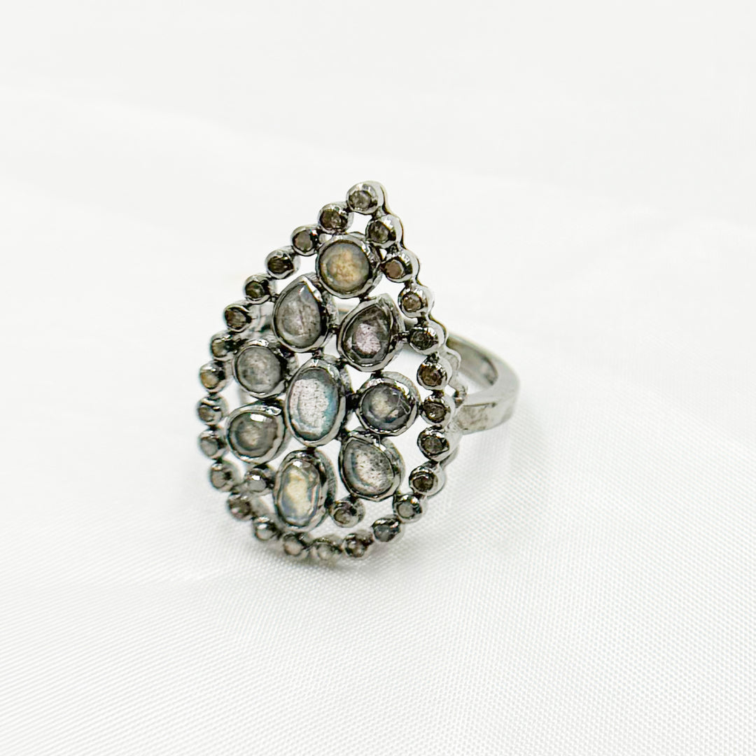 DR027. Diamond Sterling Silver Drop Ring