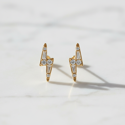 EFB54269. 14K Solid Gold Diamond Ray Studs