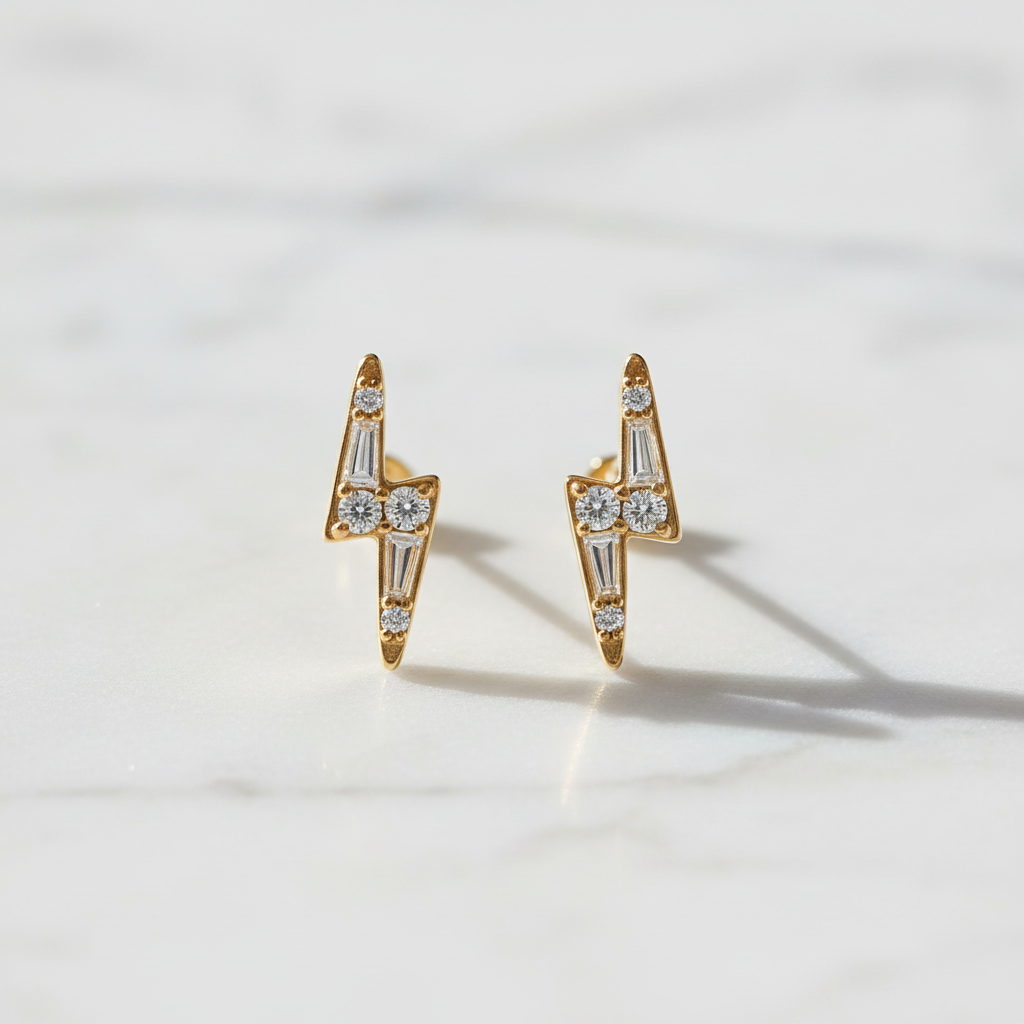 EFB54269. 14K Solid Gold Diamond Ray Studs
