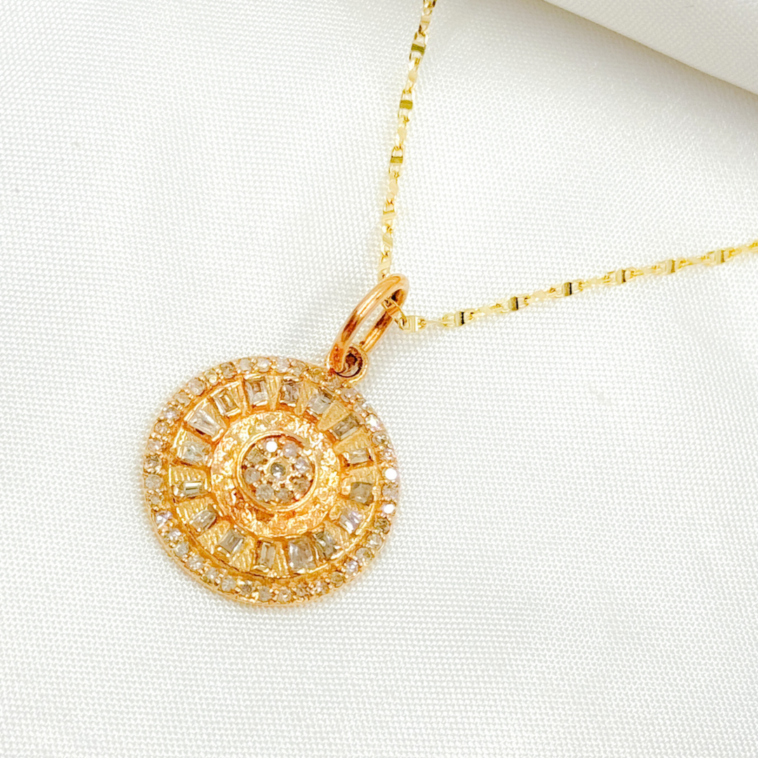 14K Solid Gold Diamond Circle Charm. KG242