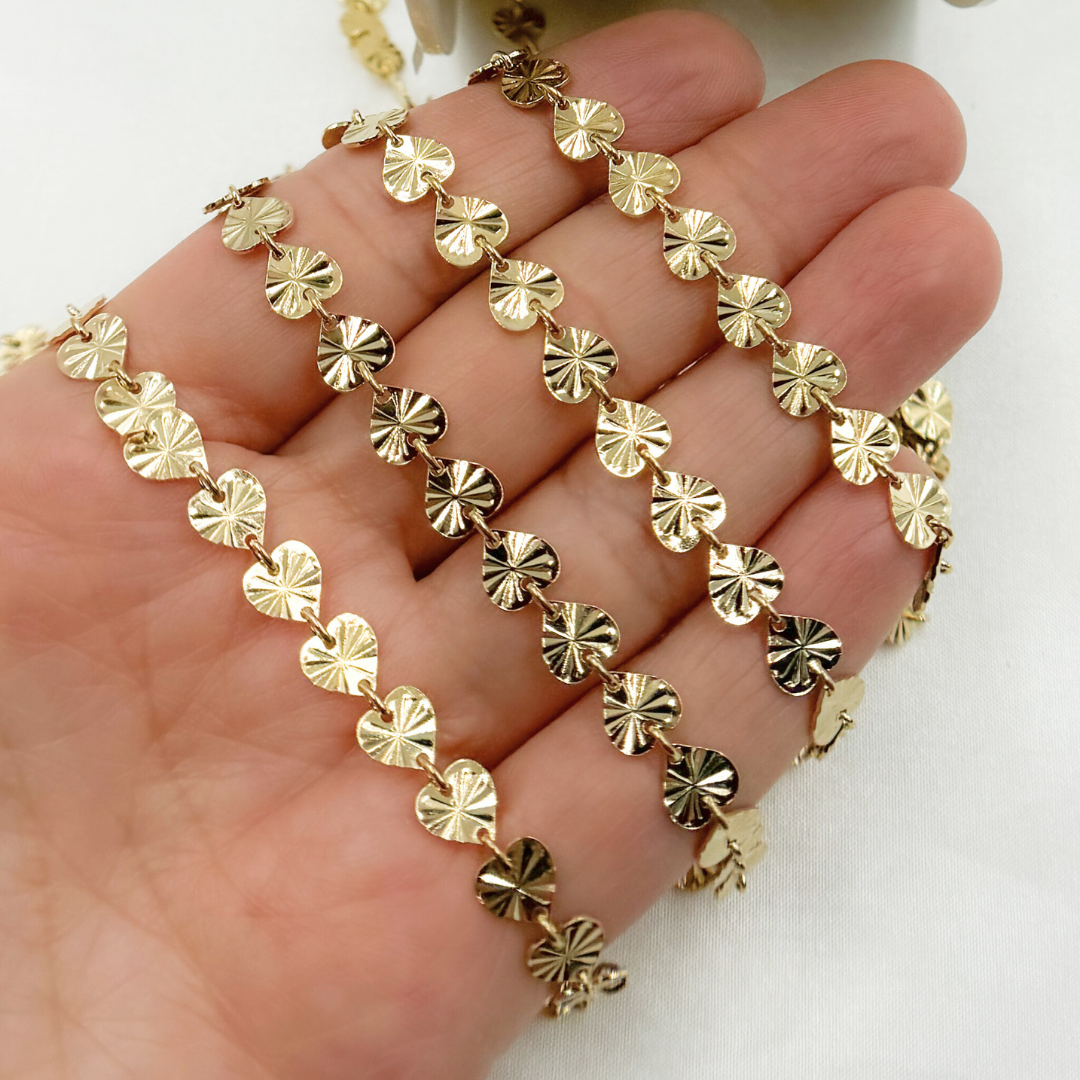 Gold Plated 925 Sterling Silver Diamond Cut Heart Chain