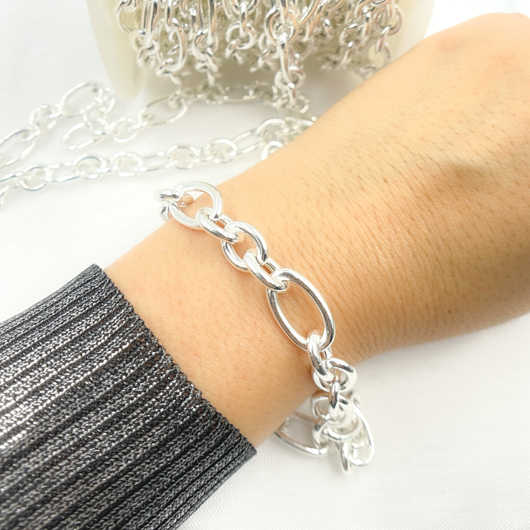 V172SS. Sterling Silver Smooth Oval and Round Link Chain