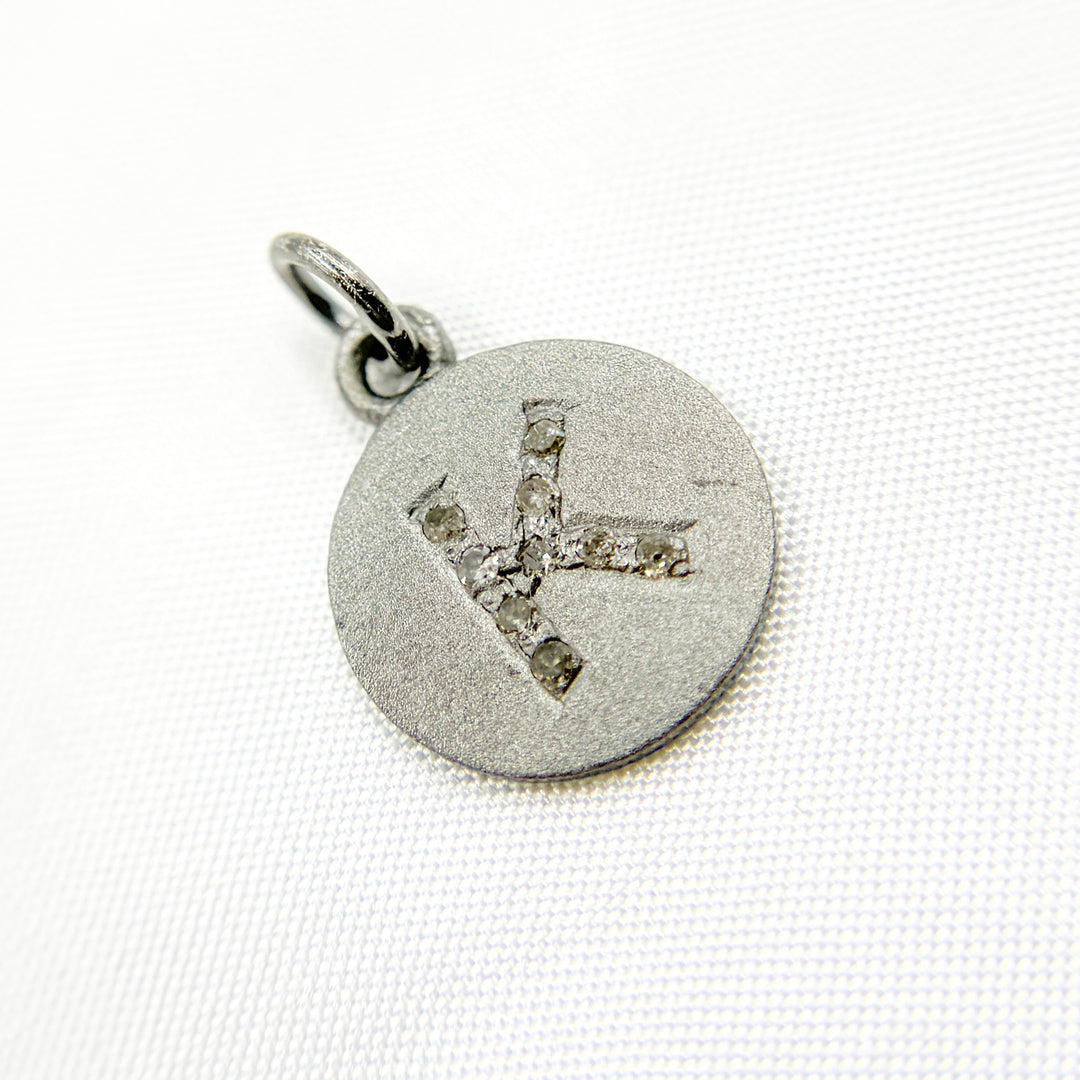 DC056. Diamond Sterling Silver Letter "K" Round Charm