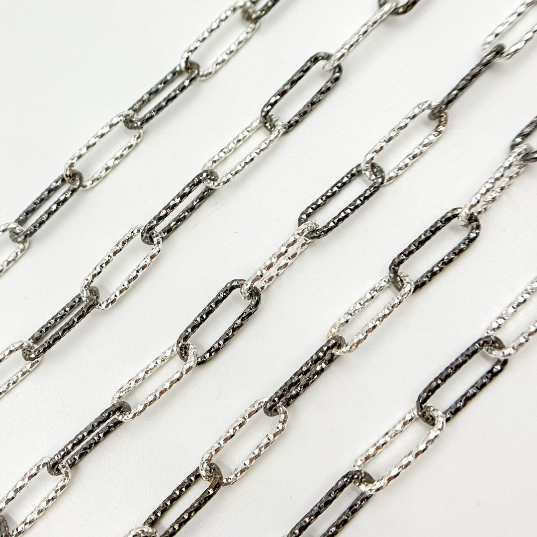 Black Silver Diamond Cut Paperclip Chain