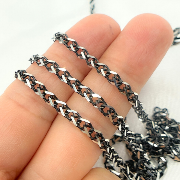 Black Rhodium 925 Sterling Silver Wheat Chain
