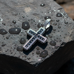 Load image into Gallery viewer, PFC44469BS. 14K Solid Gold Cross Diamond and Blue Sapphire Charm