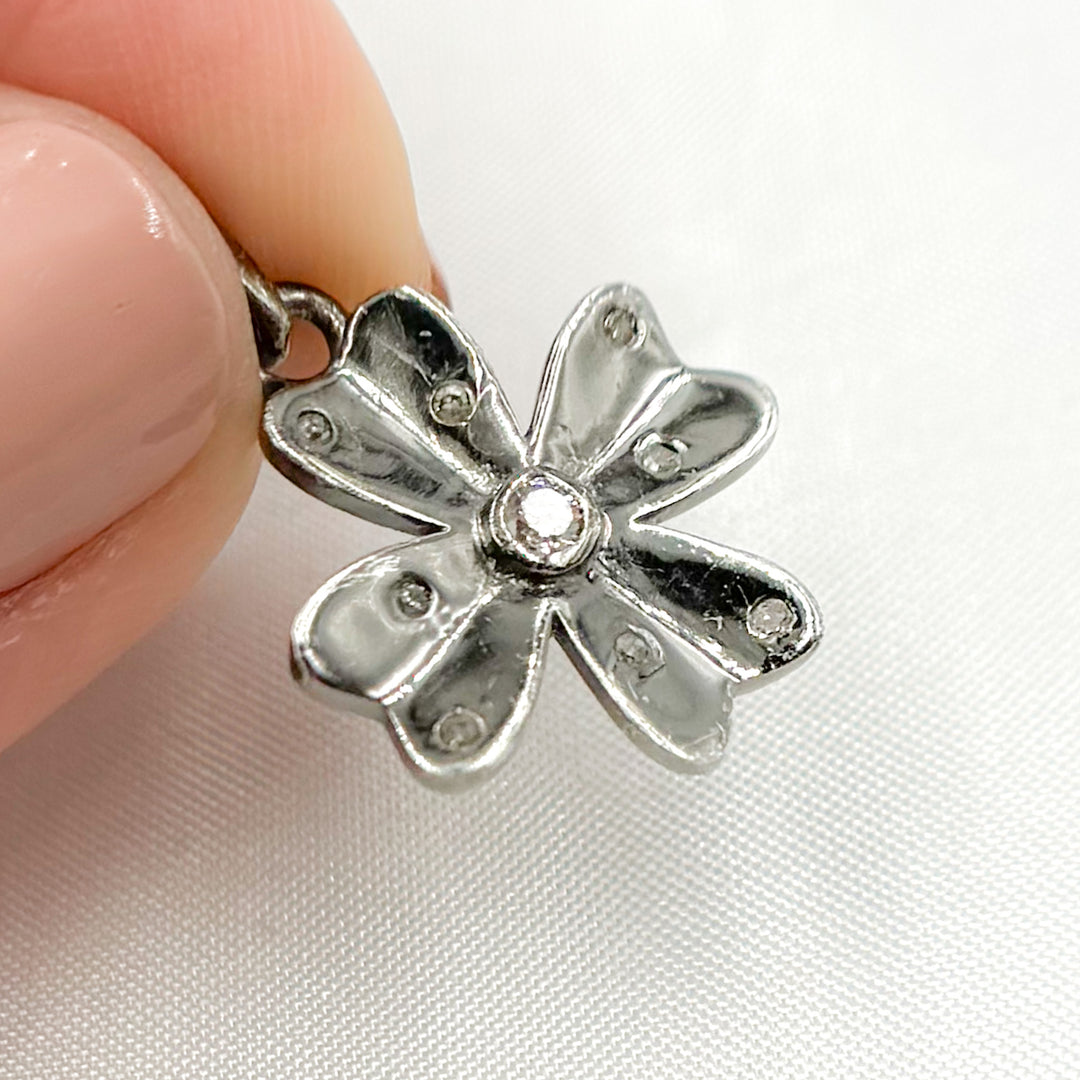 DP797. Diamond Sterling Silver Flower Charm