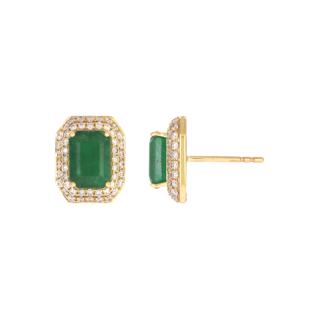 CE97162EM7X5. 14K Solid Gold Diamonds and Emerald Square Stud Earrings