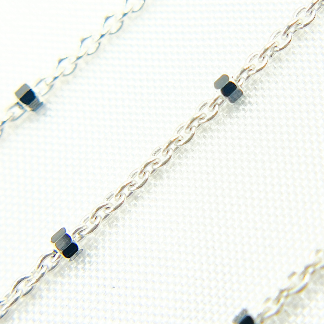 Z36SB1. Sterling Silver Satellite Black Cube Chain