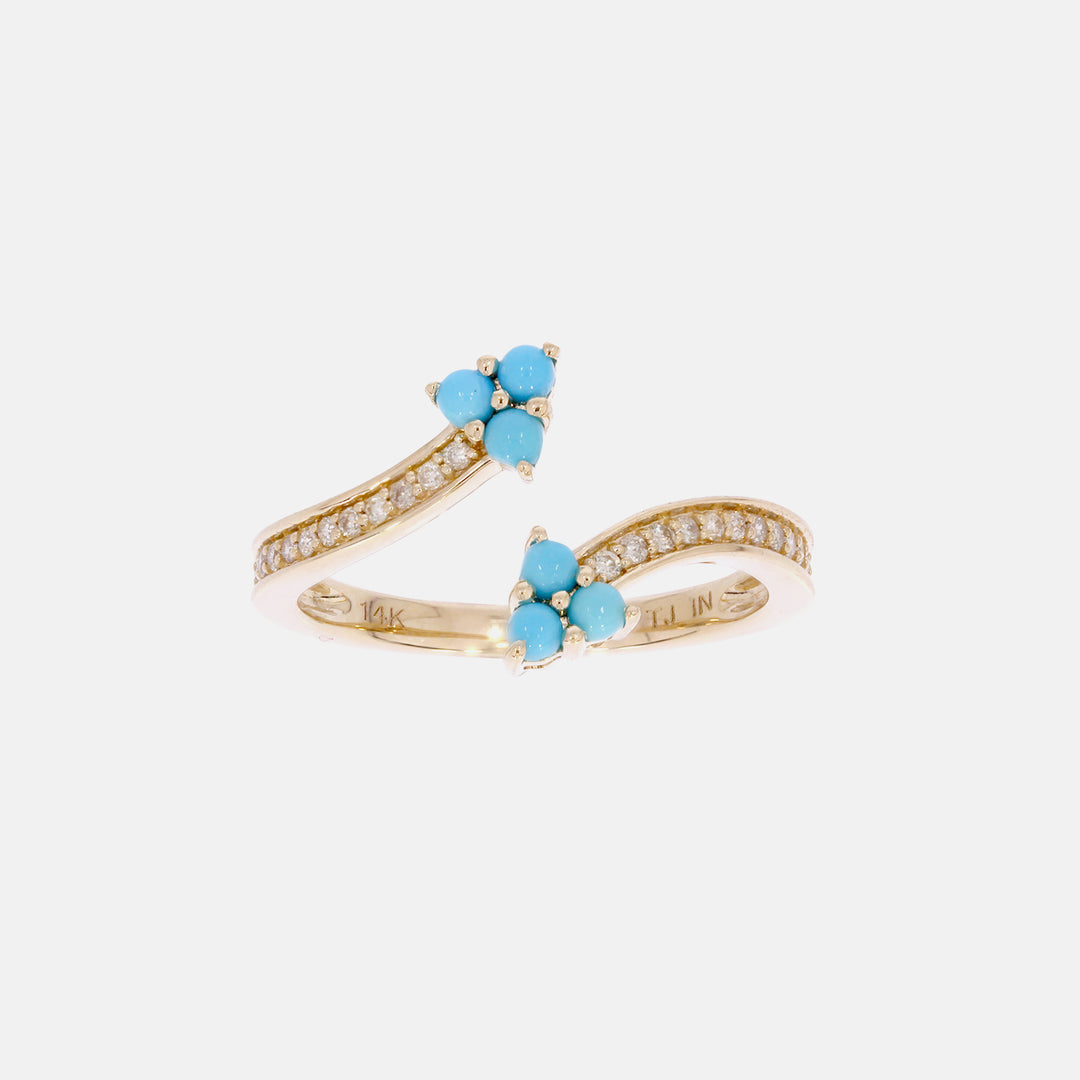 RFC19318TQ. 14K Solid Yellow Gold Diamond and Turquoise Open Triangle Ring