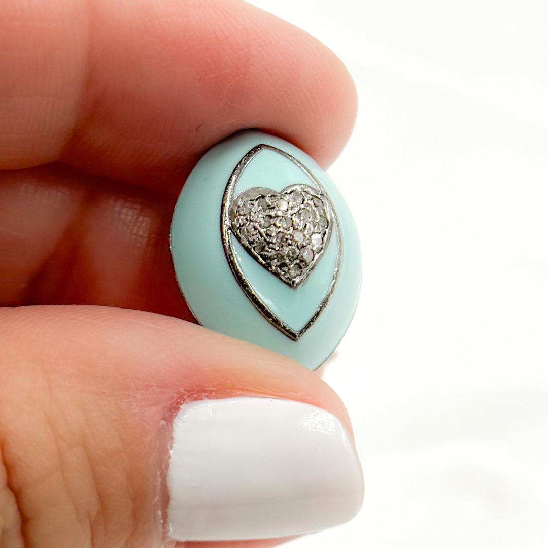 DC475A. Diamond Sterling Silver Marquise Heart Enamel Bead