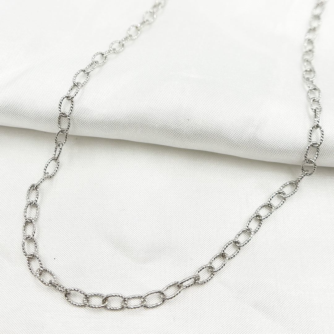 White Rhodium 925 Sterling Silver Textured Cable Necklace. 80DRH