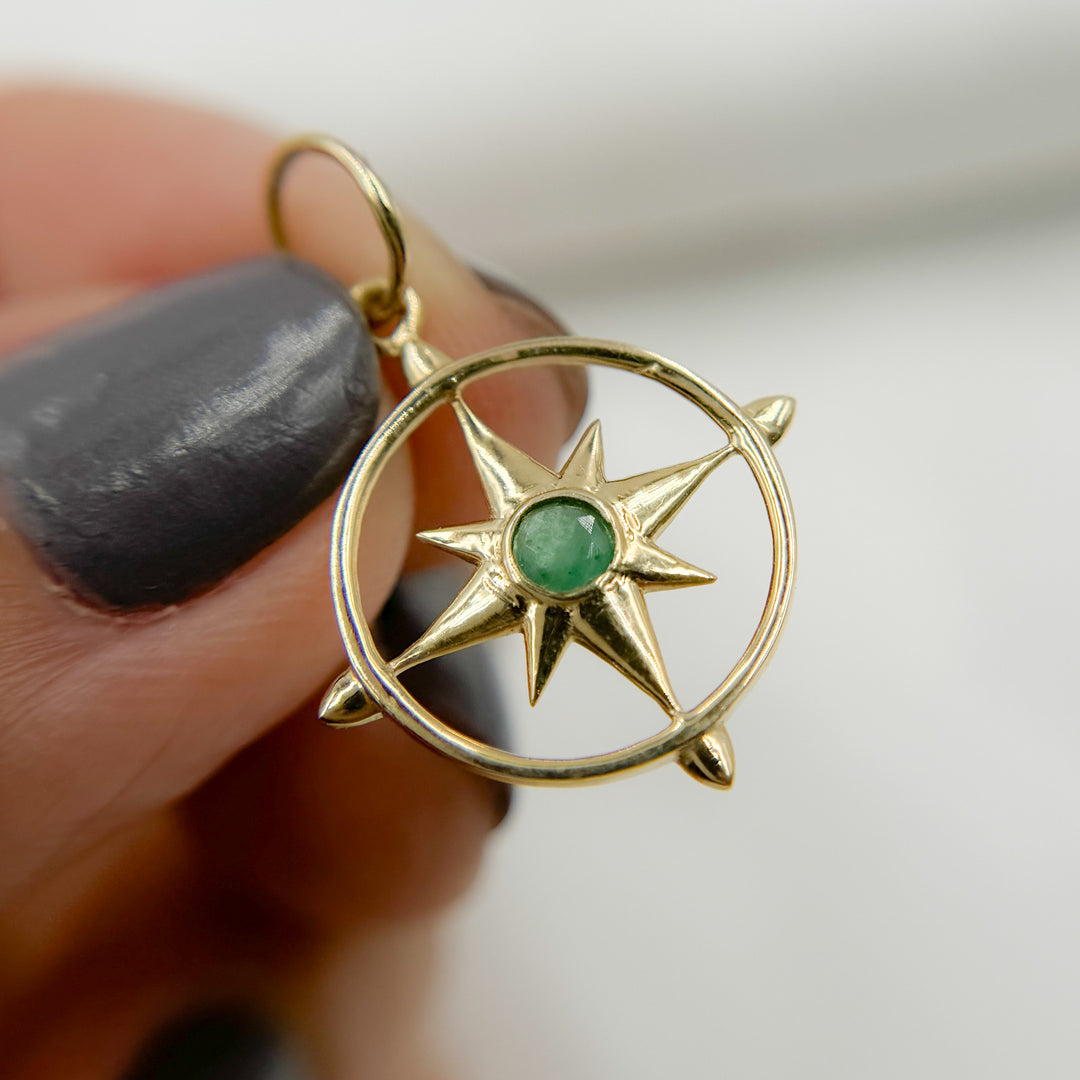 GDP280. 14K Solid Gold Gemstone Star Charm