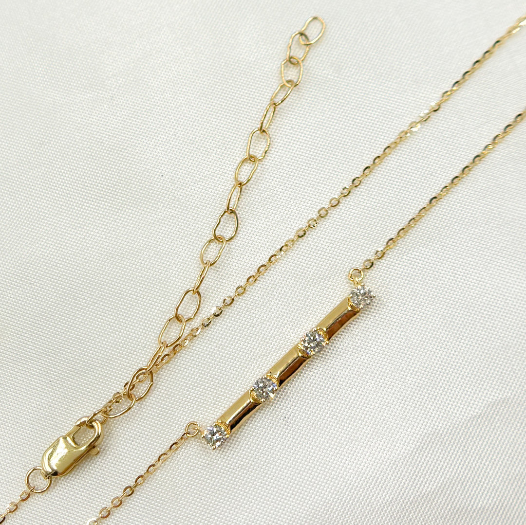 14K Solid Gold Diamond Bar Necklace. NFC71568