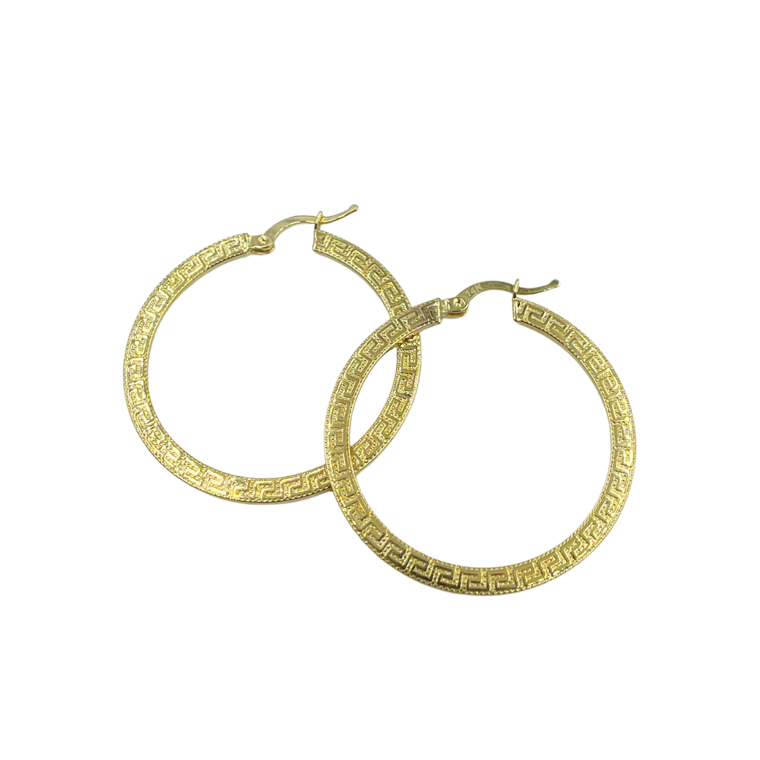 GER119. 14K Solid Gold Hollow Hoop with Engraving