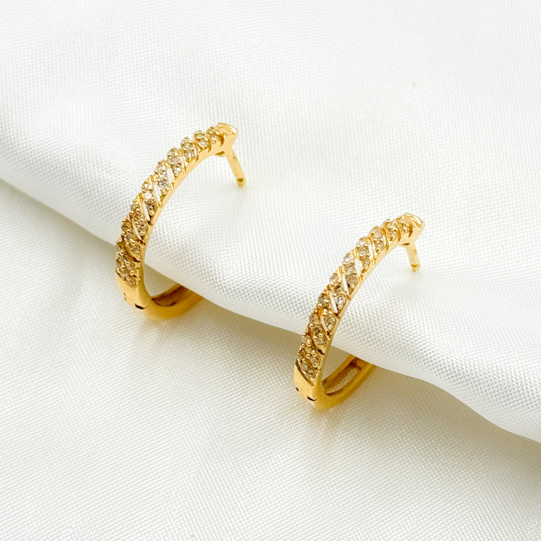 14k Solid Gold Diamond Hoops. EHD56414