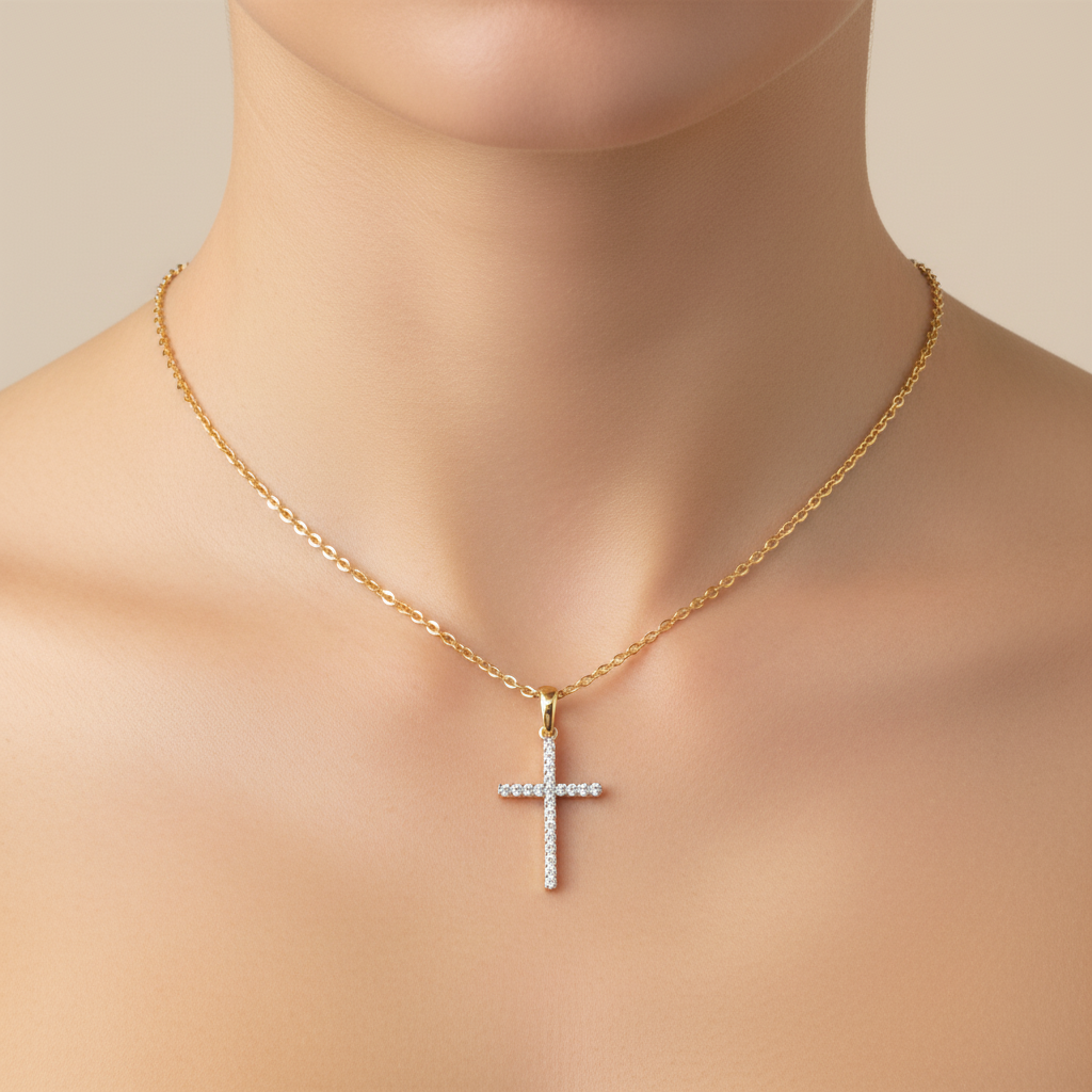 PN115432Y14DI1. 14K Solid Gold Cross Diamond Charm