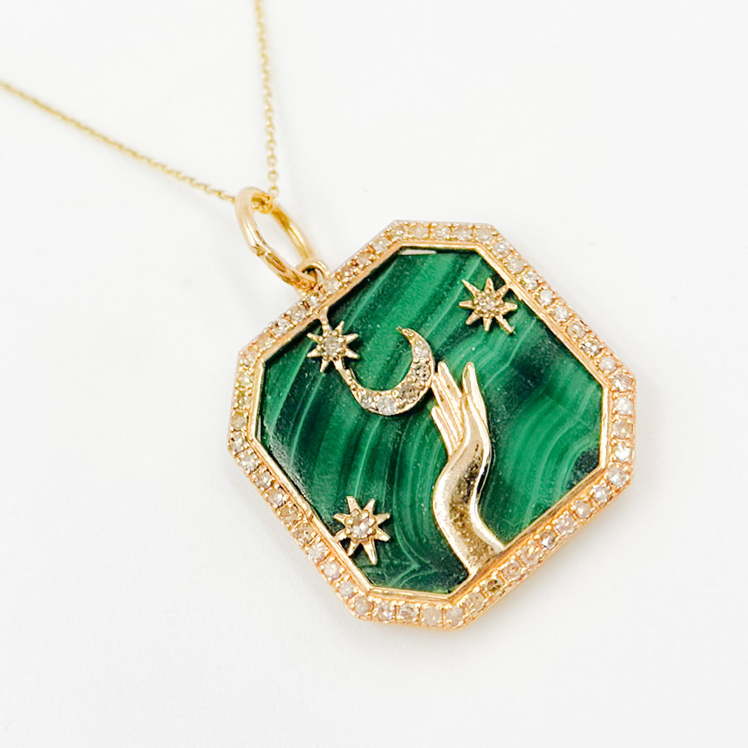 KG301. 14K Solid Gold Hands Octagon Pendant.