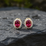 Load image into Gallery viewer, ER113641. 14k Solid Gold Diamond and Gemstone Oval Stud Earrings