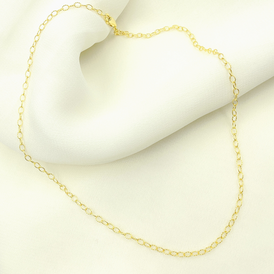 14K Solid Gold Hammered Cable Necklace. 045O03