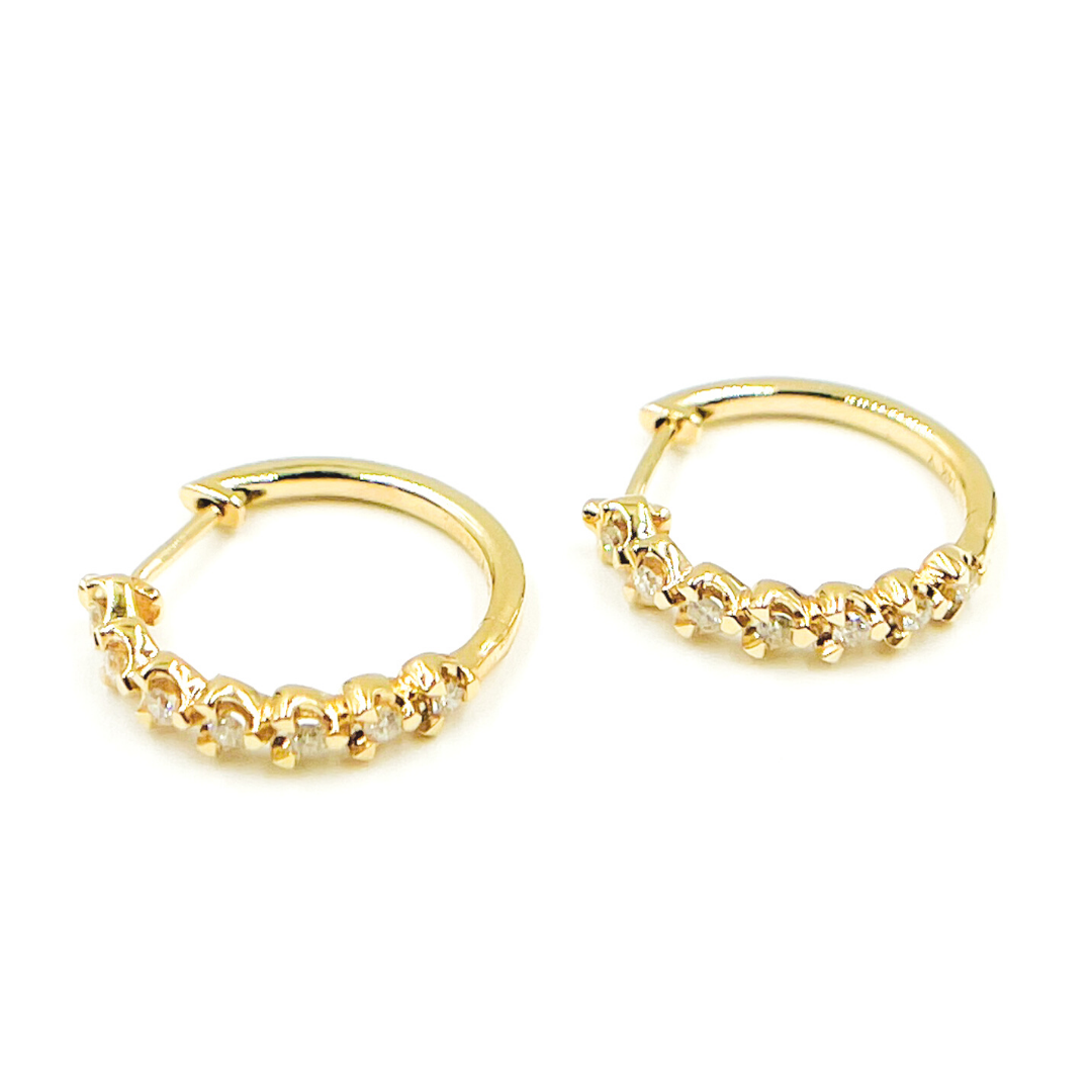 14K Solid Gold and Diamonds Flower Hoops. EHE56367