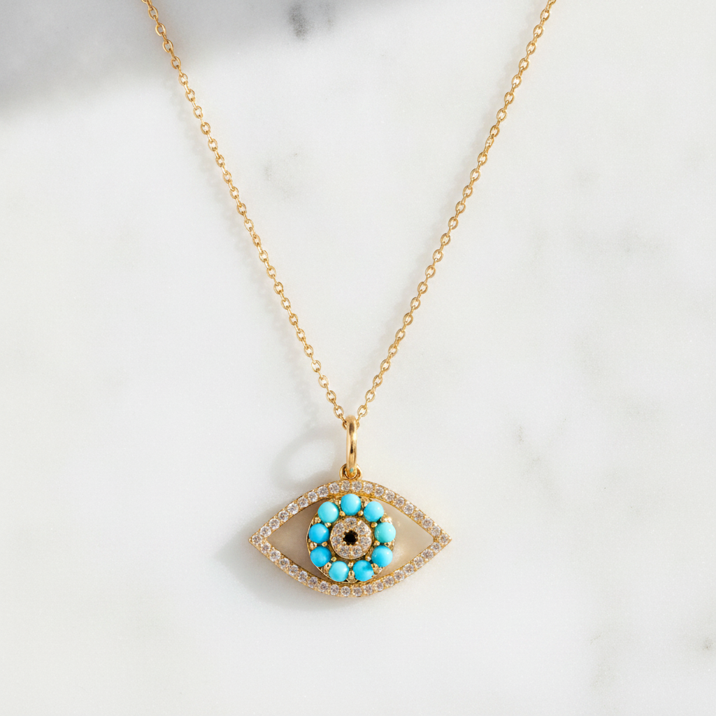 PFE33119. 14K Solid Gold Diamond and Gemstone Eye Necklace