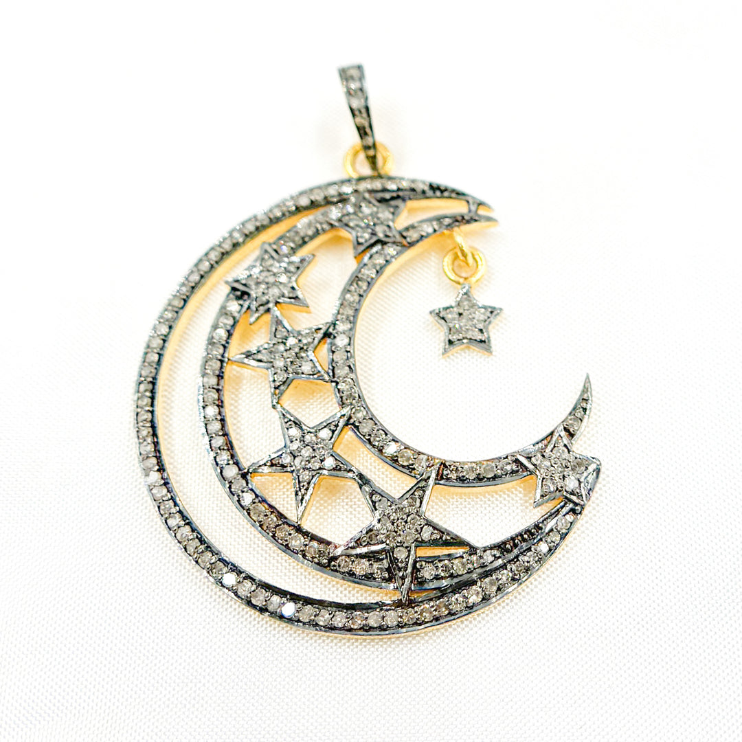 DP079. Diamond Sterling Silver Moon and Star Pendant