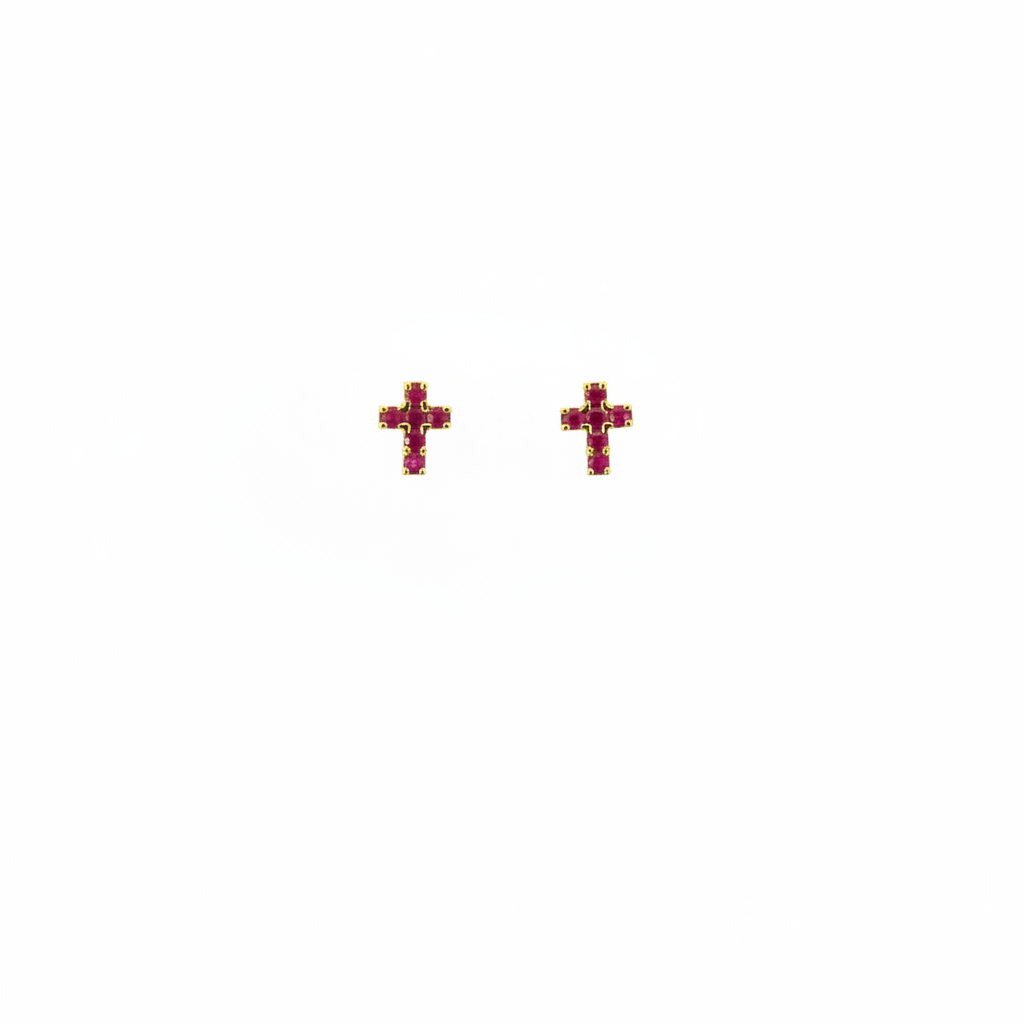 ER427136. 14k Solid Gold Diamond and Gemstone Cross Stud Earrings
