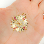 Load image into Gallery viewer, 14K Gold Circle Compass Charm with Diamonds and Stones. KG132
