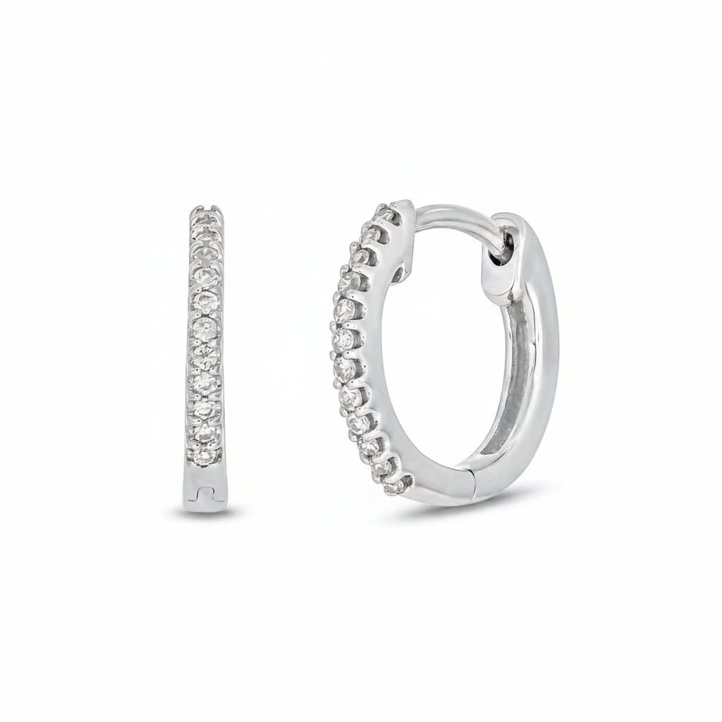 EHB56864. 14K Solid Yellow Gold Diamond Huggie Hoop Earrings