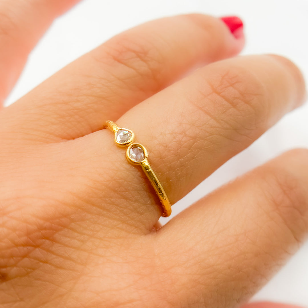 DR035. Diamond Sterling Silver Gold Plated Ring