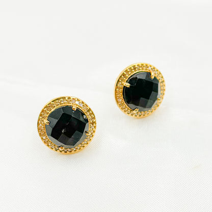 DE040. Diamond Sterling Silver Gemstone Round Studs