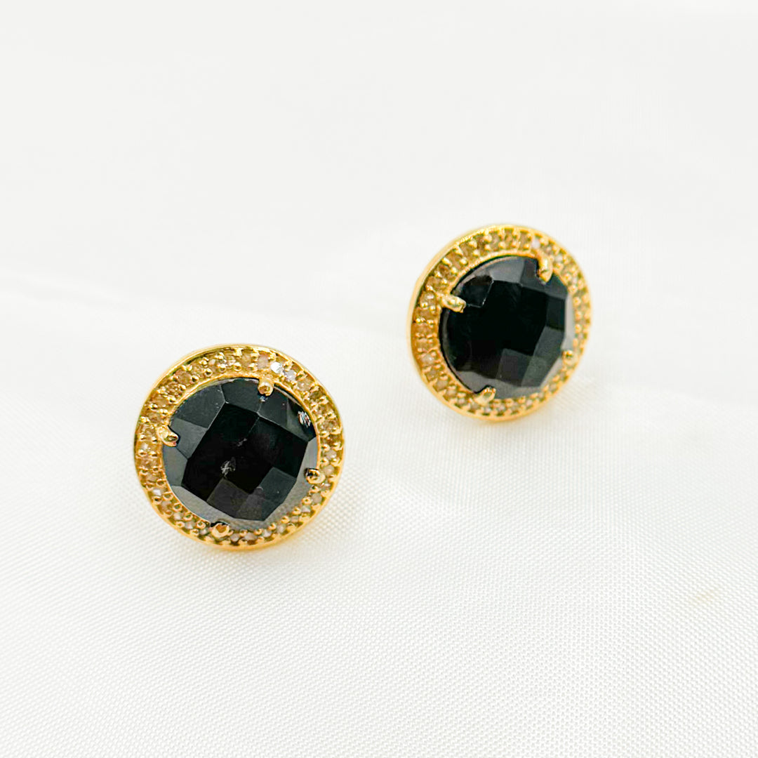 DE040. Diamond Sterling Silver Gemstone Round Studs