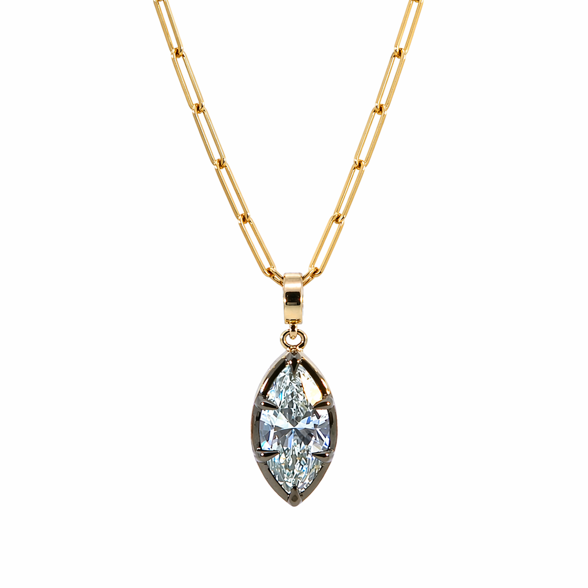 CMN00353. 14K Solid Gold Marquise-Shaped Diamond Charm