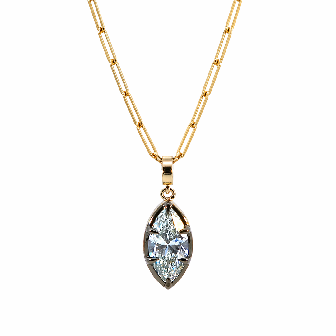 CMN00353. 14K Solid Gold Marquise-Shaped Diamond Charm