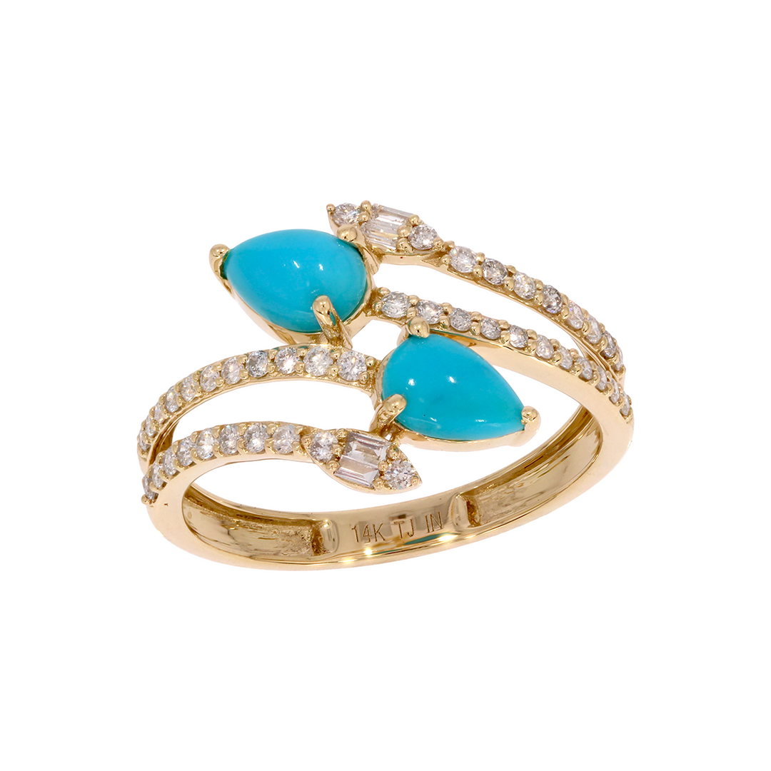 CR97177TQ6X4. 14K Solid Gold Diamond and Turquoise Ring