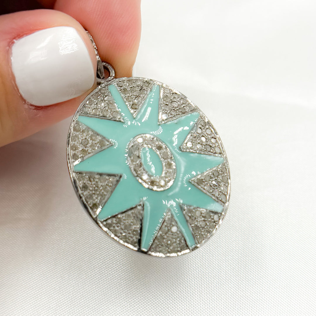 DP507A. Diamond Sterling Silver Oval Star Enamel Pendant