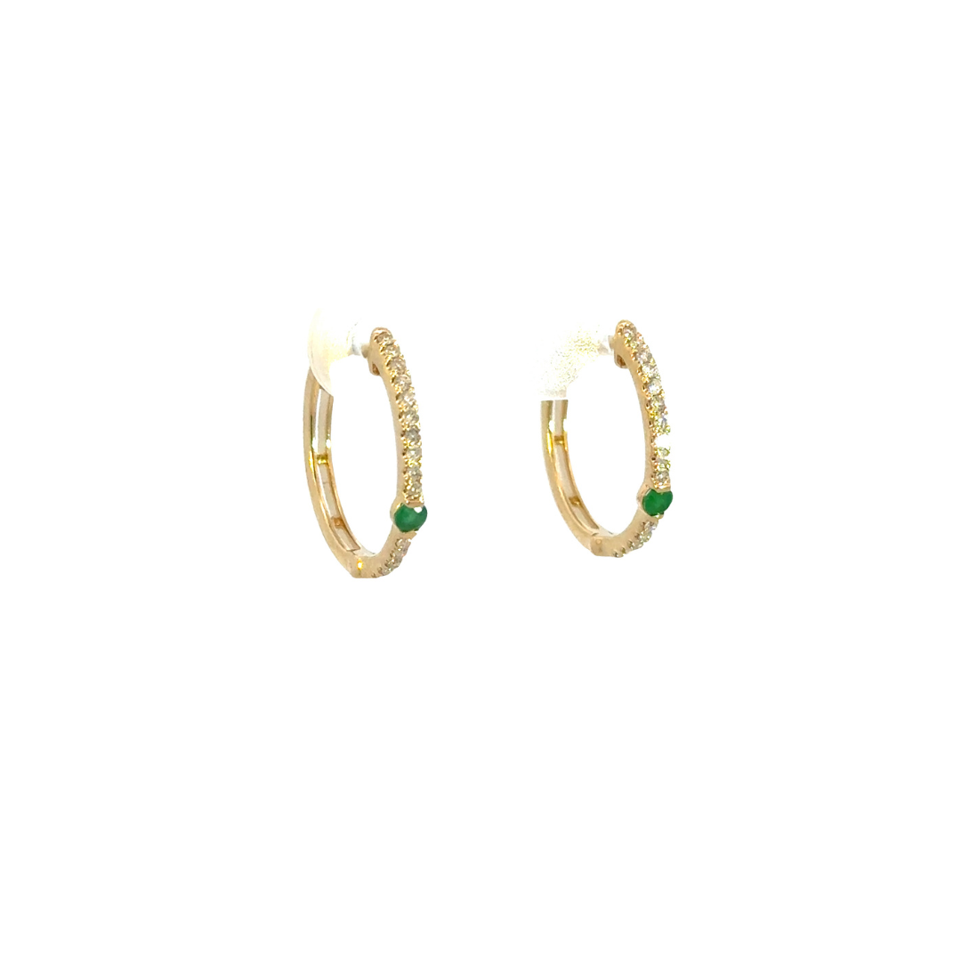 14k Solid Gold Diamond and Emerald Hoops.  EHC56665EM