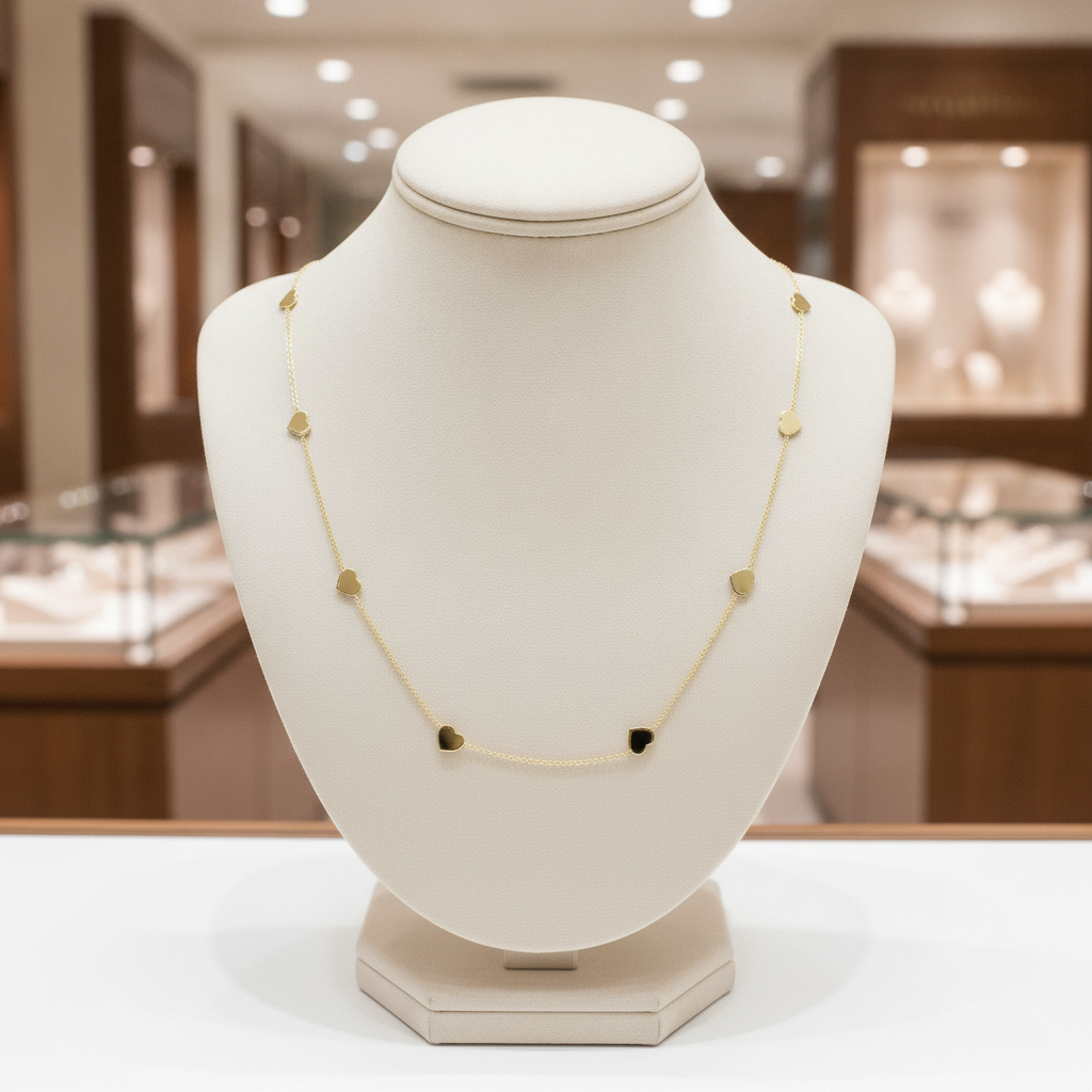 NKSET418. 14k Solid Yellow Gold Heart Link Necklace