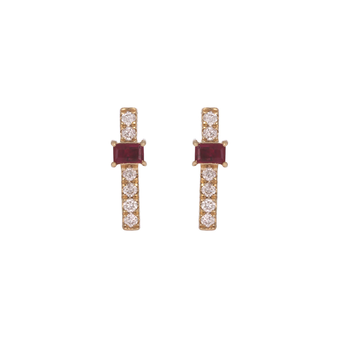 EFA54275. 14K Solid Gold Diamond and Gemstone Bar Stud Earrings