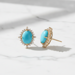 Load image into Gallery viewer, CE97428TQ9X7. 14k Solid Gold Diamond and Turquoise Oval Stud Earrings
