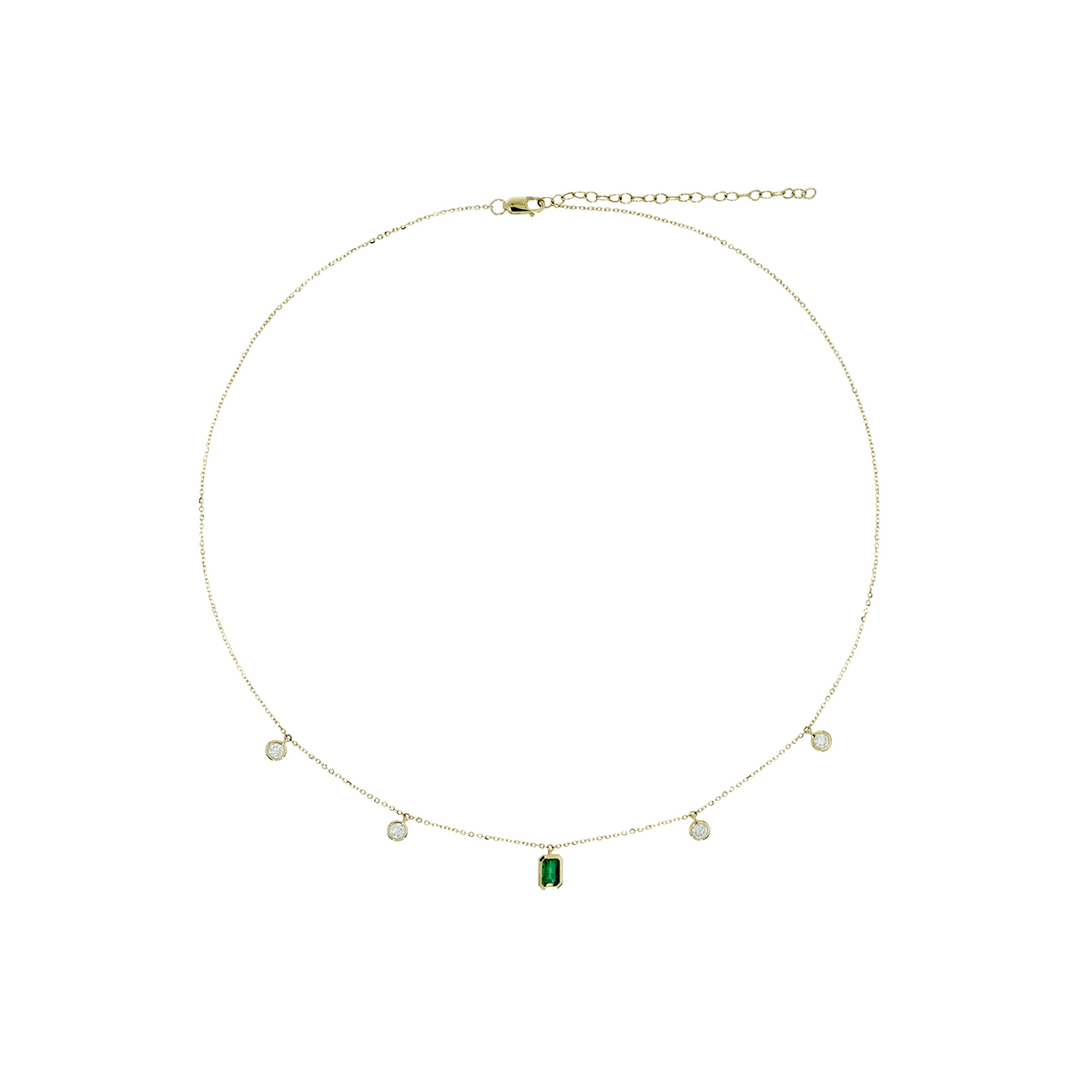 NFL72715EM. 14K Solid Gold Diamond and Emerald Necklace
